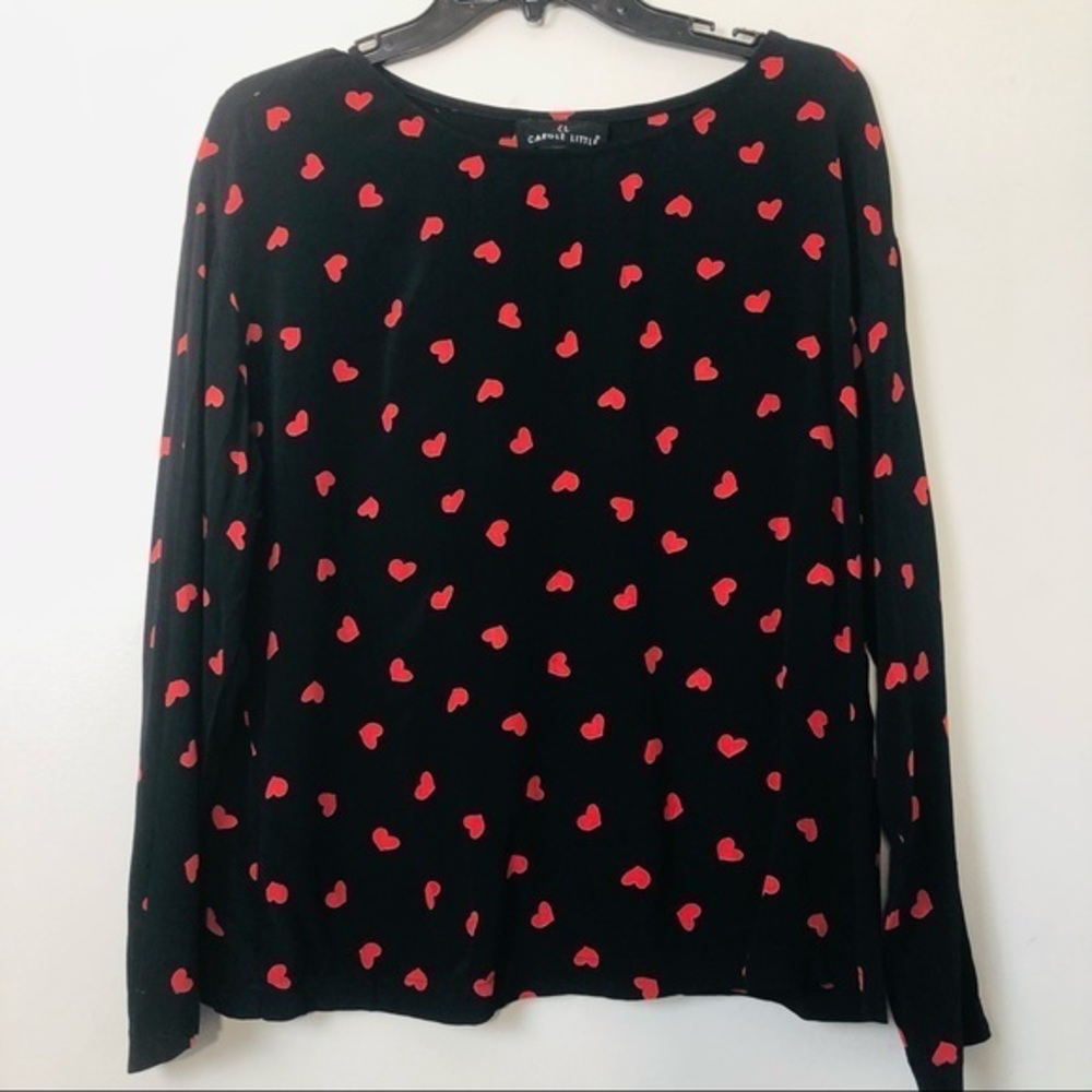 Vintage Heart Carole Little Black with Red Heart Blouse- Size 8